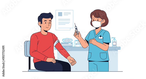 Medical professional giving a vaccine injection to a patient in a healthcare setting