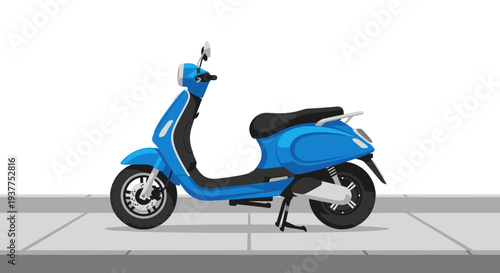 Blue electric scooter on sidewalk isolated against white background vector