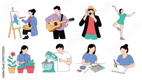 People engaging in various hobbies and leisure activities together