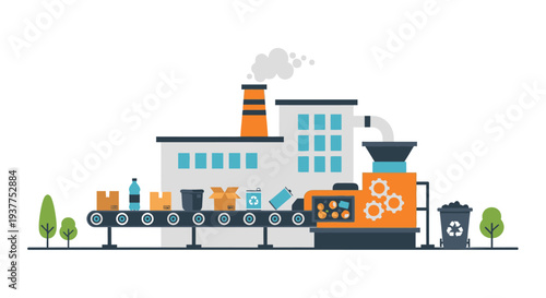 Recycling plant illustration industrial process of waste management