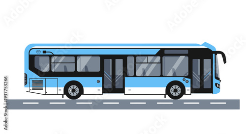 Modern blue bus illustration on roadway for transportation concept design