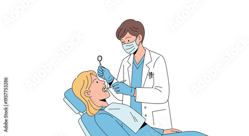 Dentist examining patient oral health illustration for medical healthcare