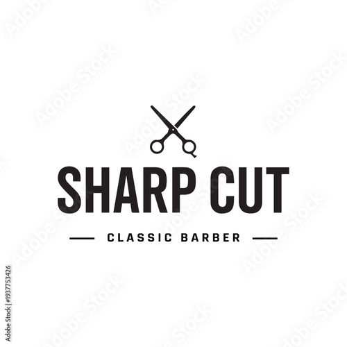 Sharp Cut Classic Barber Shop Logo Minimalist Design with Scissors