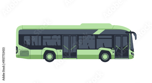 Green passenger bus illustration on white background for public transportation
