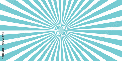 Abstract blue sunburst background featuring a radial pattern of bright light rays and vintage vector starburst stripes for a glowing retro wallpaper design