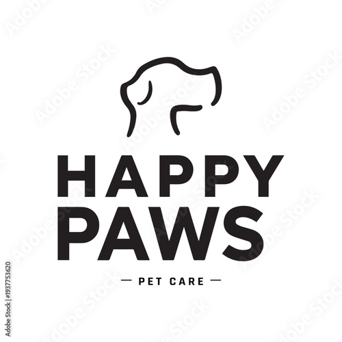 Happy Paws Pet Care Logo with Minimalist Dog Outline Black and White