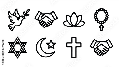 Religious and peace symbols icons