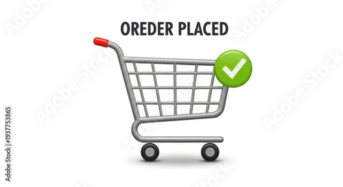 Shopping Cart with Order Placed Check Mark Icon - E-commerce Success