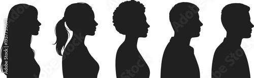 People profile silhouettes set, men and women side view head portraits collection isolated on white background vector illustration