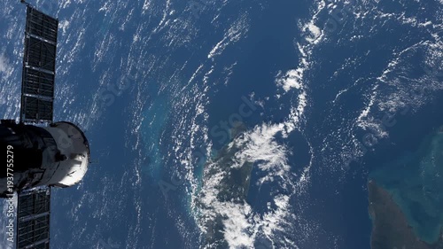 Slow Motion Earth from Space with Soyuz Spacecraft. Source material provided by NASA.