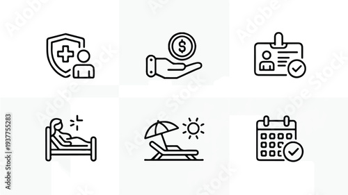 set of line icons for medical insurance and vacation concepts