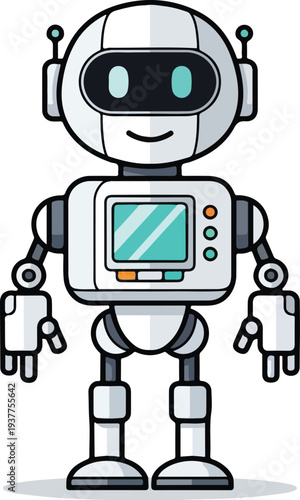 Friendly robot character with screen on chest standing alone