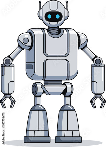 Robot with blue eyes and headphones on white background