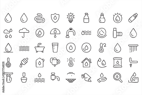 Hydration and sanitation symbol collection in clean vector line style