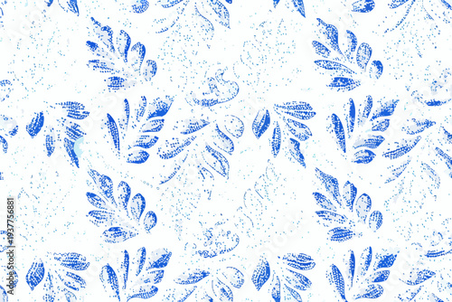 Delicate blue botanical pattern with scattered leaf and floral motifs