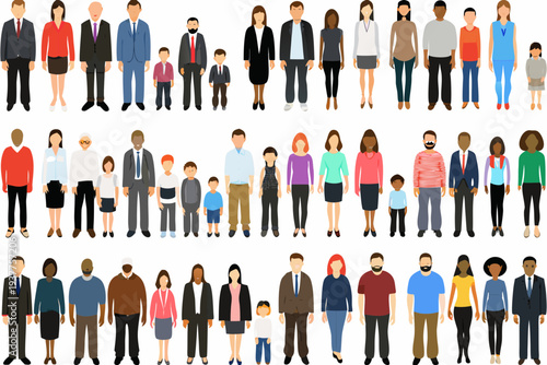 Diverse group of people in a flat vector illustration style