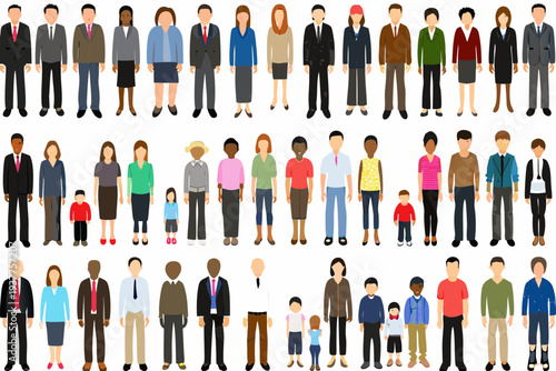 Diverse group of flat vector people in a variety of outfits