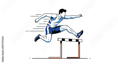 Athlete hurdles over obstacle in dynamic track event illustration