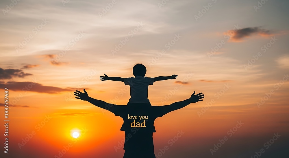 Fototapeta premium Silhouette of a man carrying another on his shoulders at sunset with a vibrant orange sky