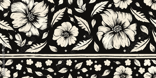 Elegant floral pattern with sketched flowers and a contrasting border
