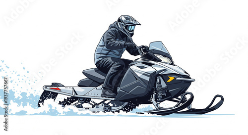 Man riding snowmobile on snowy terrain viewed from side angle