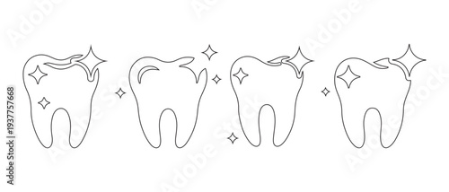Clean Teeth Icons And Illustrations. Dental Health Symbol of Sparkle and Hygiene, Vector Line Art.