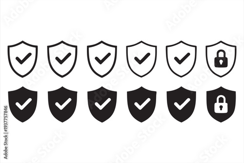 Security shield icon set with lock and check mark symbols