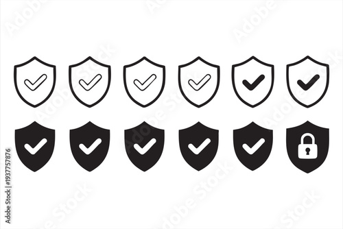 Secure access and verification shield icons for digital interfaces