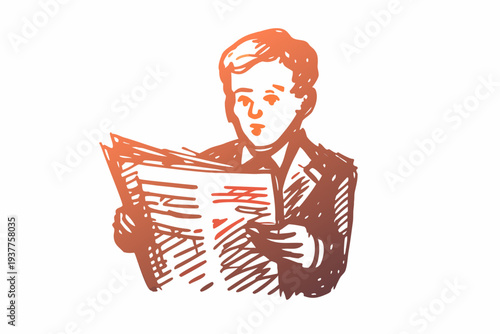 A vintage illustration of a man intently reading a newspaper