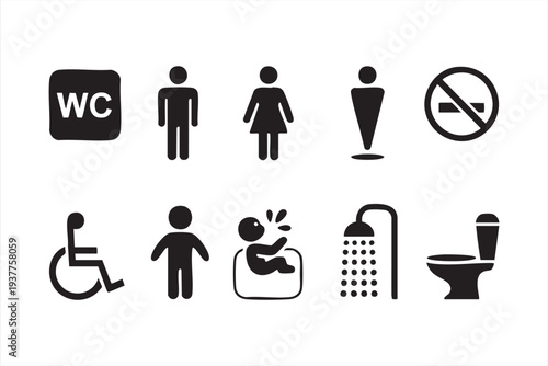 Toilet and washroom signage icon collection for navigation systems