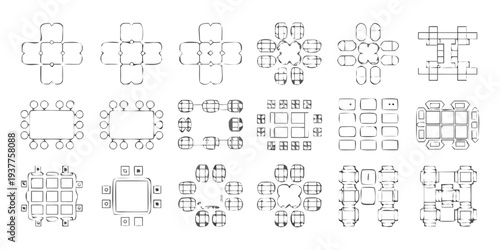 Geometric patterns of abstract white shapes against a stark black background