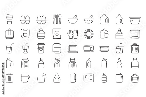 Minimal kitchen and tableware icon pack for interface projects
