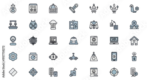 Business and Technology Icons Set: Finance, Startup, Innovation, and Digital Concepts