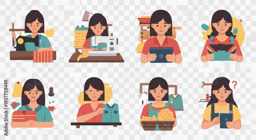 Collection of Flat Design Female Artisans Engaged in Various Crafts and Hobbies