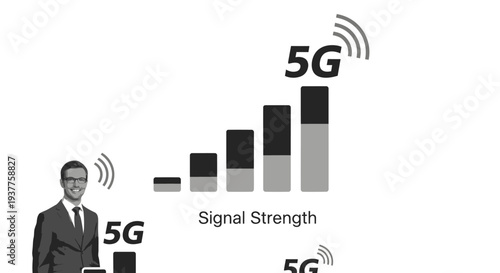 5G Signal Strength Indicator with Businessman and Network Bars