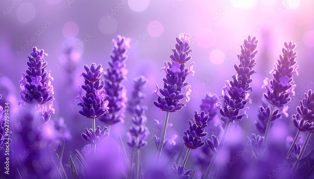 Fototapeta premium Lavender Flowers Covering Entire Frame with Soft Purple Bokeh