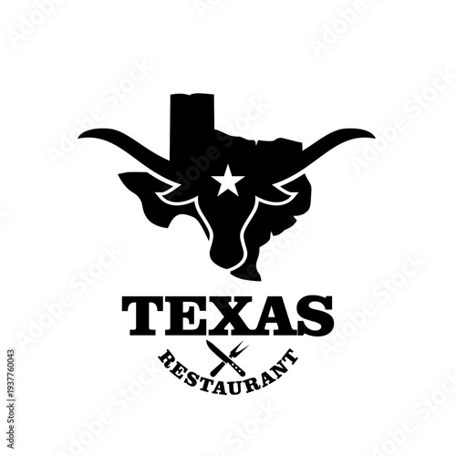 Texas Longhorn Restaurant Logo featuring State Map, Star, and Cutlery Icons