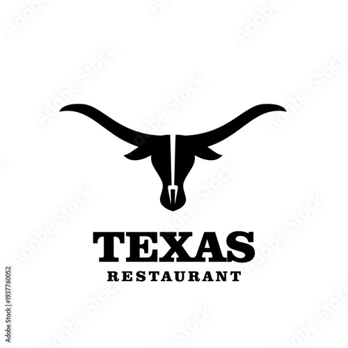 Longhorn Bull Head Silhouette Logo for Texas Restaurant Branding