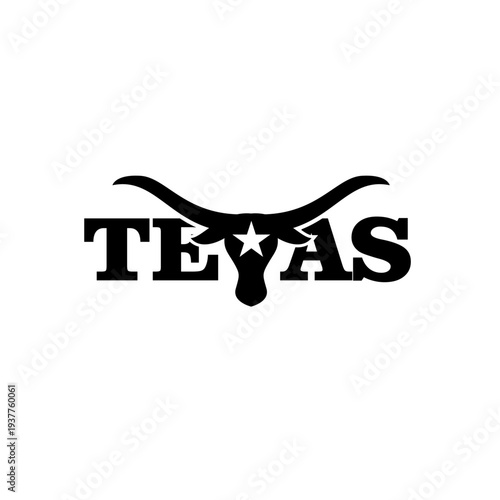 Texas Longhorn Wordmark Logo with Star Silhouette Vector