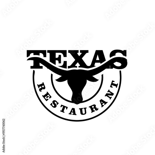 Texas Restaurant Logo with Longhorn Bull Head Silhouette
