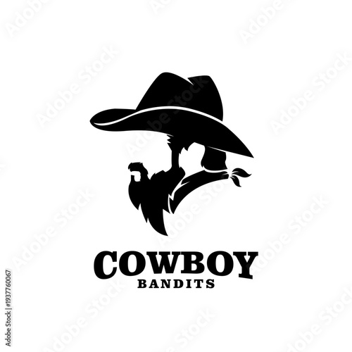 Cowboy Bandit Logo Icon with Western Hat and Bandana Face Mask Silhouette design