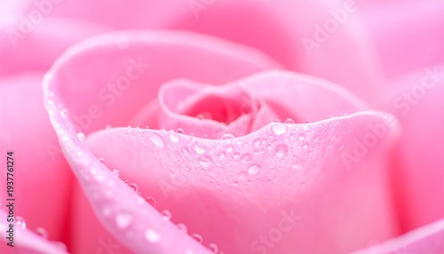 Closeup of a delicate pink rose with water droplets on soft petals