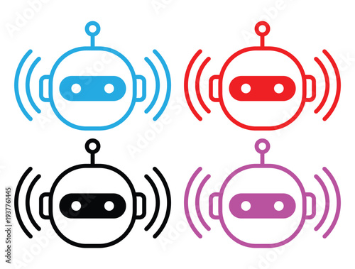 Four colorful wifi router icons with faces isolated on transparent background