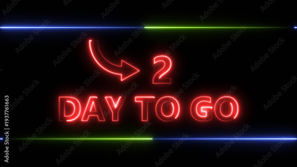 Obraz premium Neon bright text 2 day inside a horizontal banner red color 4k illustration. Display day 2 text 4k illustration, calendar counter concept.