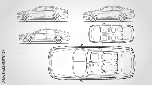 Vintage retro sport car sketch and black vector automobile illustration showing a high speed transport vehicle design for racing and travel