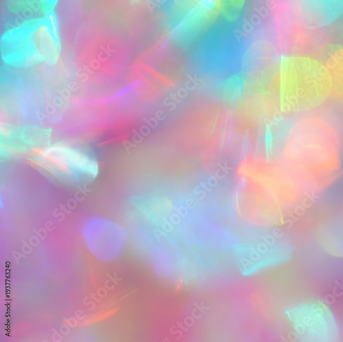 Blur bokeh background, iridescent hologram pastel colors, defocused pastel blue turquoise colors festive, holiday backdrop, texture. space for text