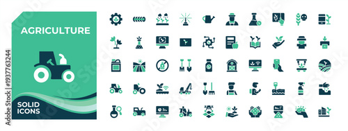 Set of Agriculture colorful solid icon. Contains such symbols as farm, garden, plant, gardening, harvest, agro. Flat web icons. Farm icon collection. Pixel perfect.