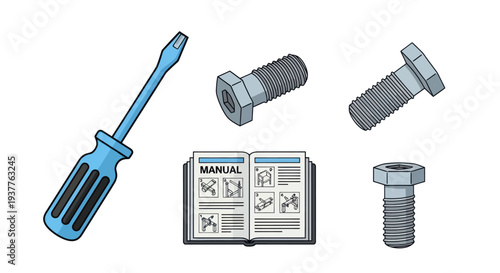 Screwdriver, Bolts, and Manual - DIY Assembly Concept Illustration