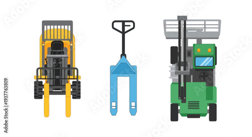Forklift Trucks and Pallet Jack Set Vector Illustration