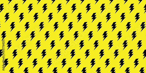 Black lightning bolt pattern on yellow background. Electric power and energy warning symbol. Vector Illustration.